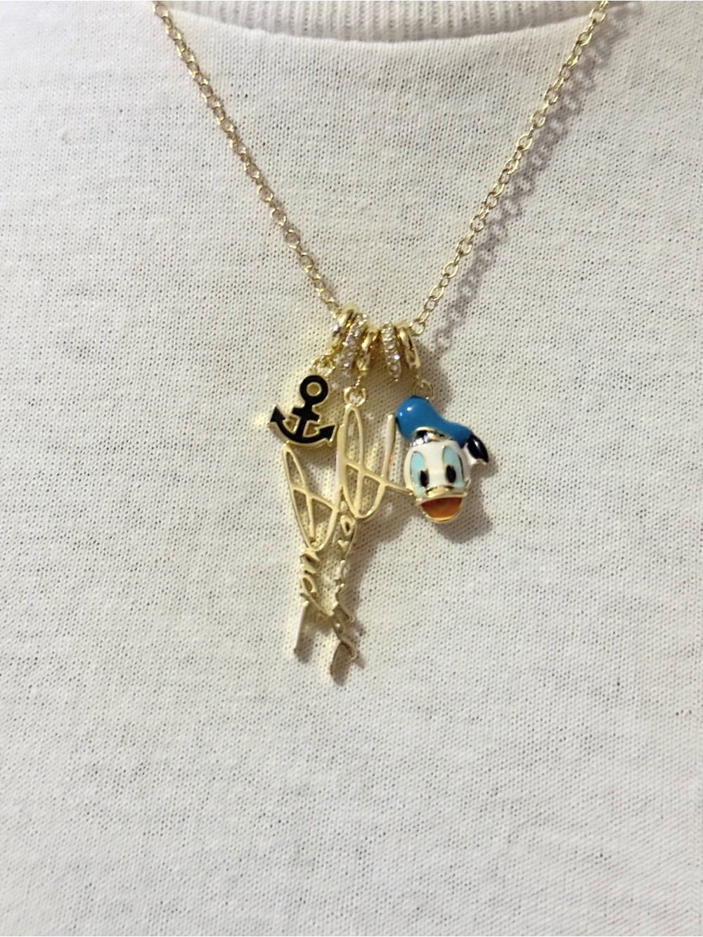 Disney Gold-Tone Donald Duck Charm Necklace with Blue Accent
